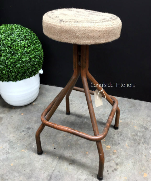 Sarah Industrial Stool with Hessian Seat