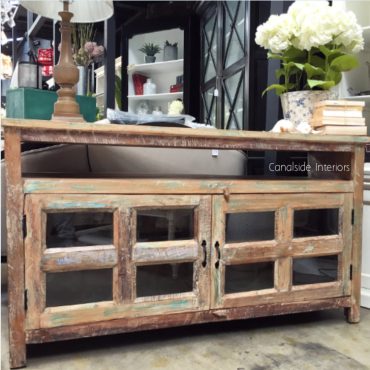 Adrift Rustic Coastal TV Unit/Sideboard with Glass Doors