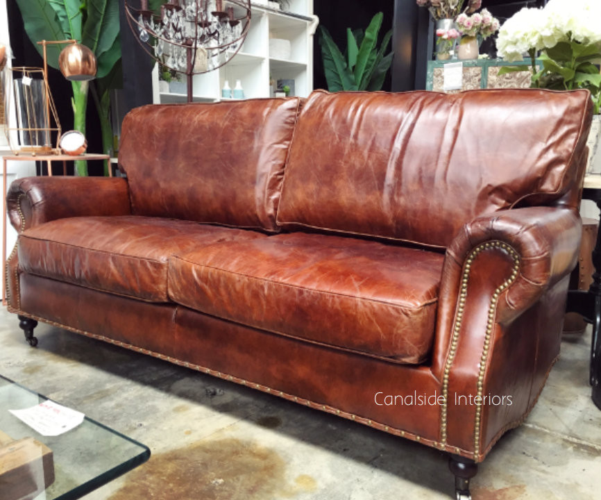 Sir William Aged Leather Lounge - 3 Seater