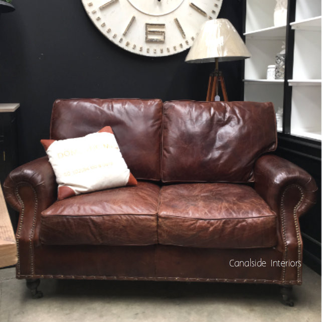 Sir William Aged Leather 2 Seater Sofa