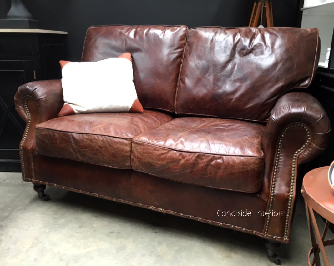 Sir William Aged Leather 2 Seater Sofa