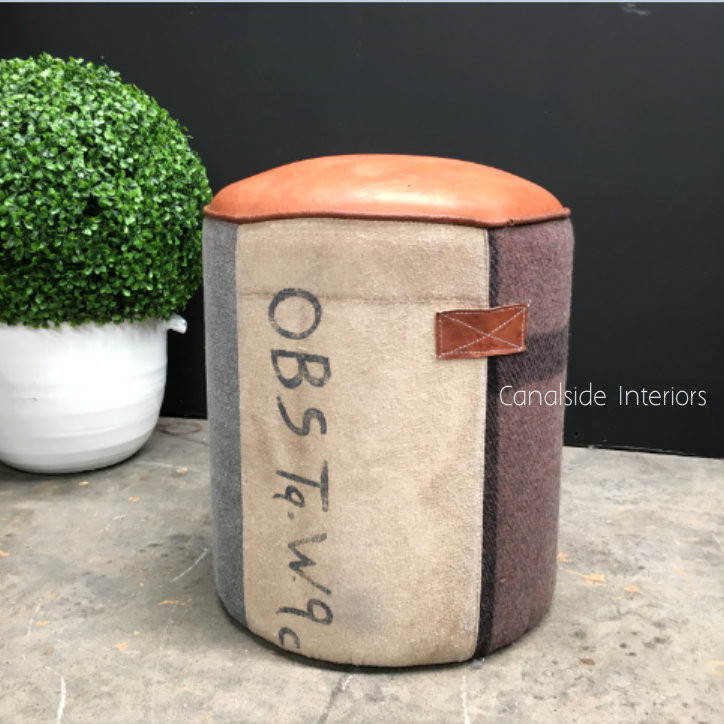 Deputy Aged Leather Ottoman / Stool