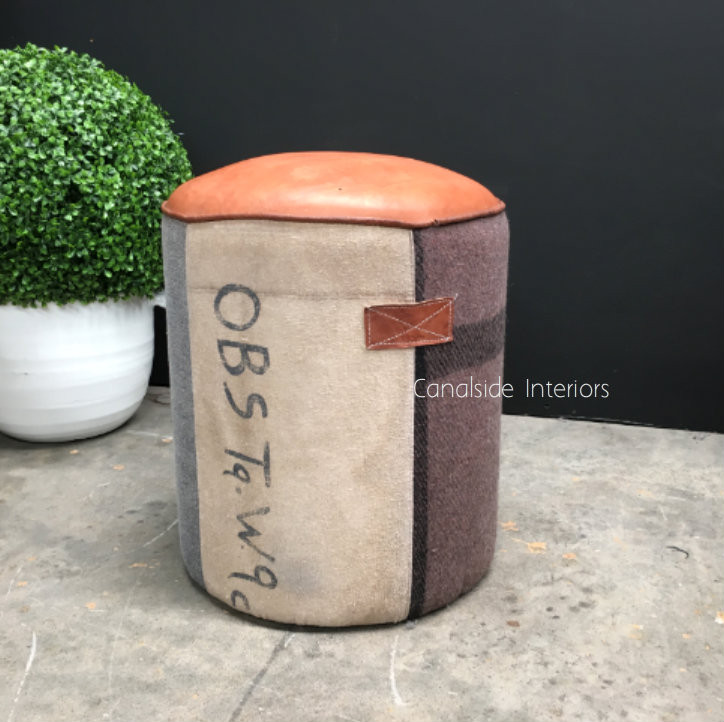 Deputy Aged Leather Ottoman / Stool