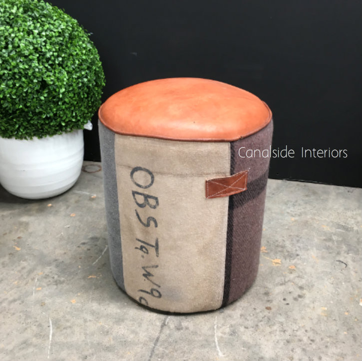 Deputy Aged Leather Ottoman / Stool