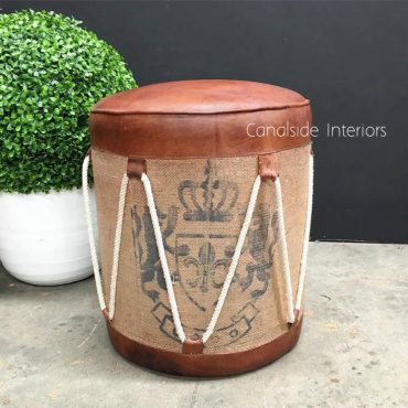 Kirkman Aged Leather Ottoman / Stool with Rope Detailing