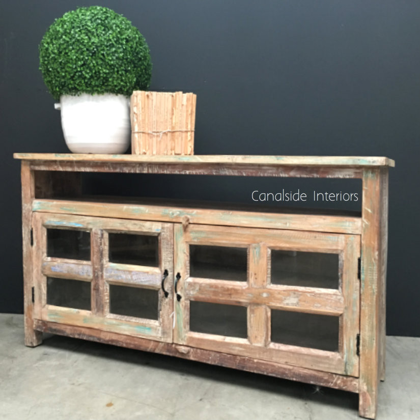 Adrift Rustic Coastal TV Unit/Sideboard with Glass Doors