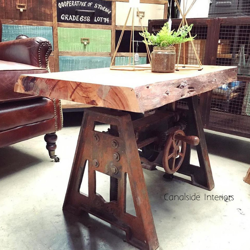 Crank Adjustable Industrial Coffee Table