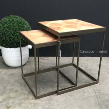 Slick Parquetry Nest Side Table - Distressed Gold