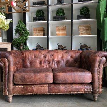 Pasadena Chesterfield 2-Seater Aged Leather Sofa