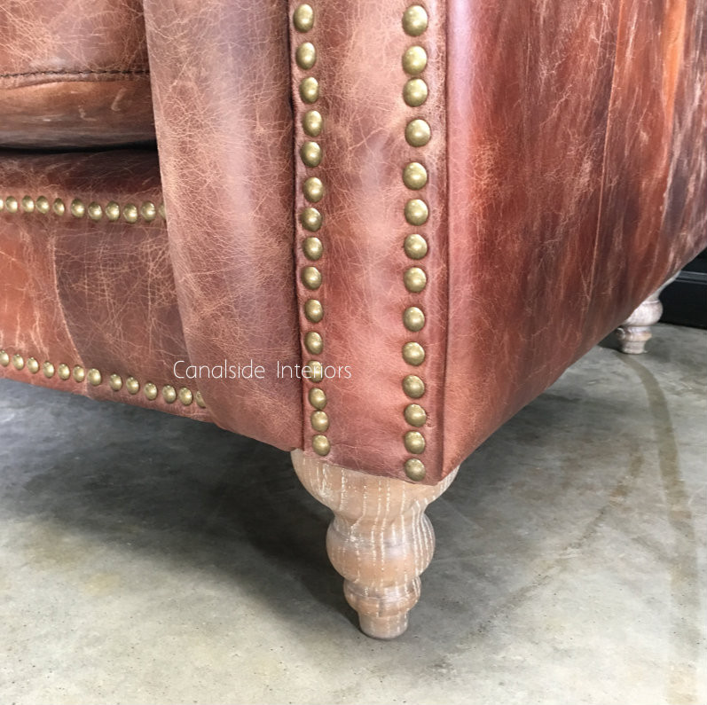 Pasadena Chesterfield 3-Seater Aged Leather Sofa