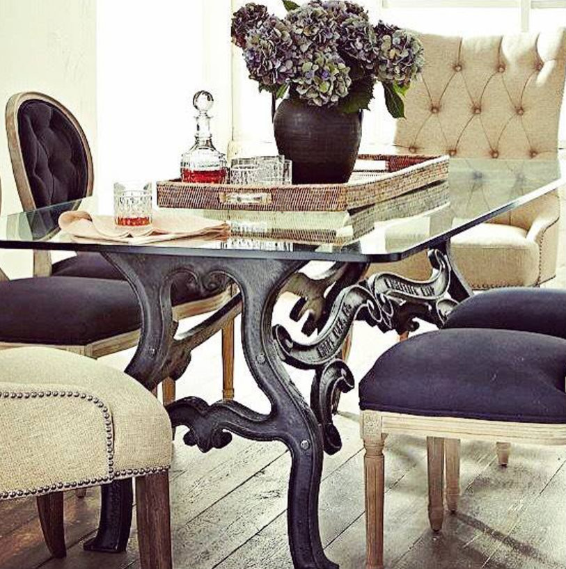 Hobbs Industrial Dining Table with Glass Top
Via Pinterest