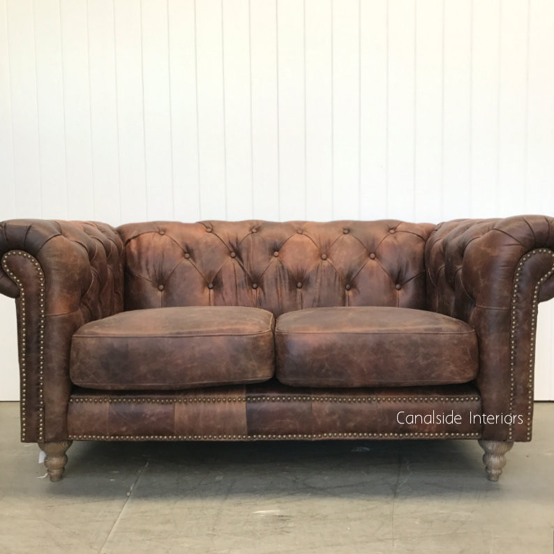 Pasadena Chesterfield 2-Seater Aged Leather Sofa