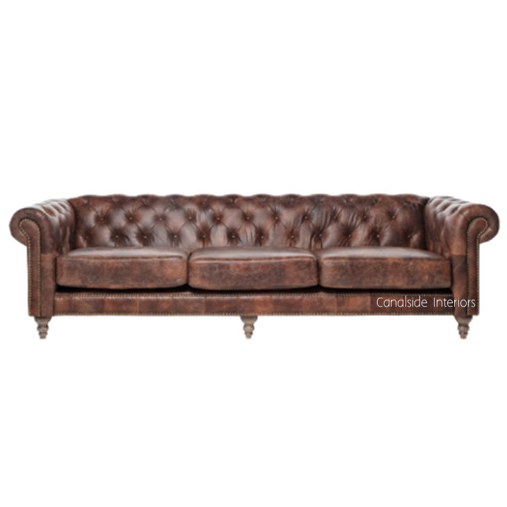Pasadena Chesterfield 4-Seater Aged Leather Sofa
