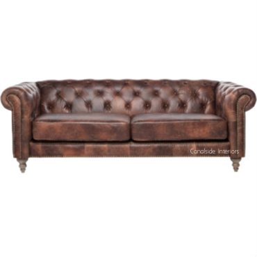 Pasadena Chesterfield 3-Seater Aged Leather Sofa