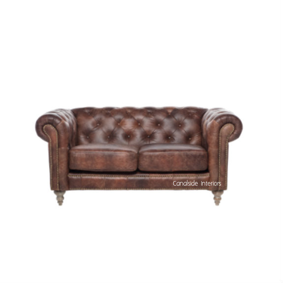 Pasadena Chesterfield 2-Seater Aged Leather Sofa