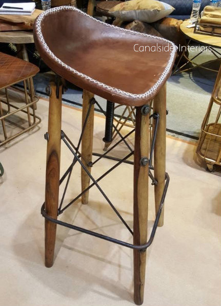 Hendricks Aged Leather Bar Stool