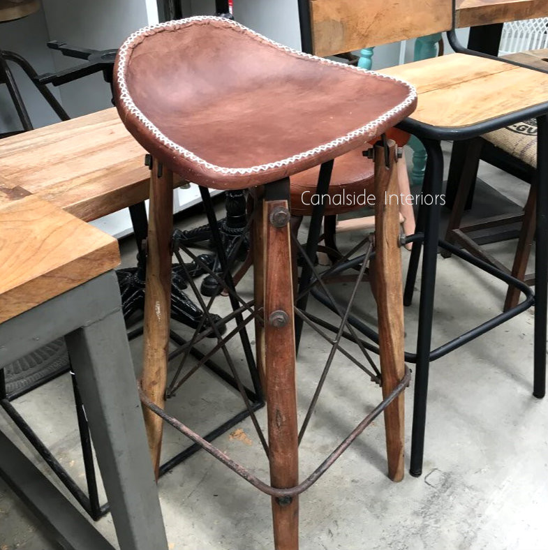 Hendricks Aged Leather Bar Stool