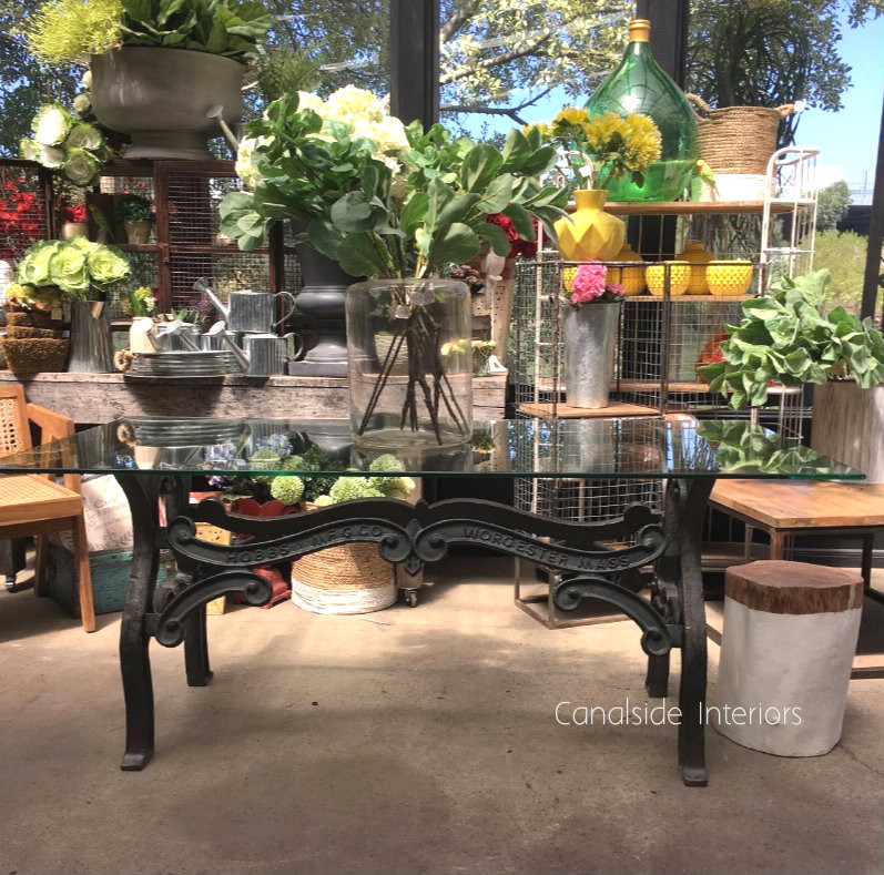 Hobbs Industrial Dining Table with Glass Top