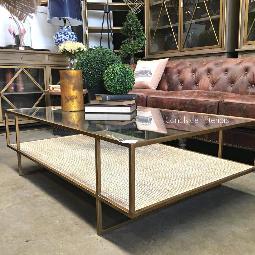 Wickford Glass & Rattan Coffee Table