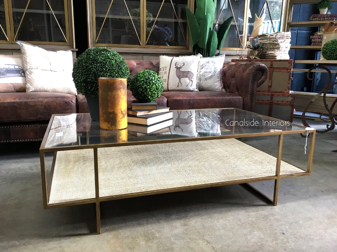 Wickford Glass & Rattan Coffee Table