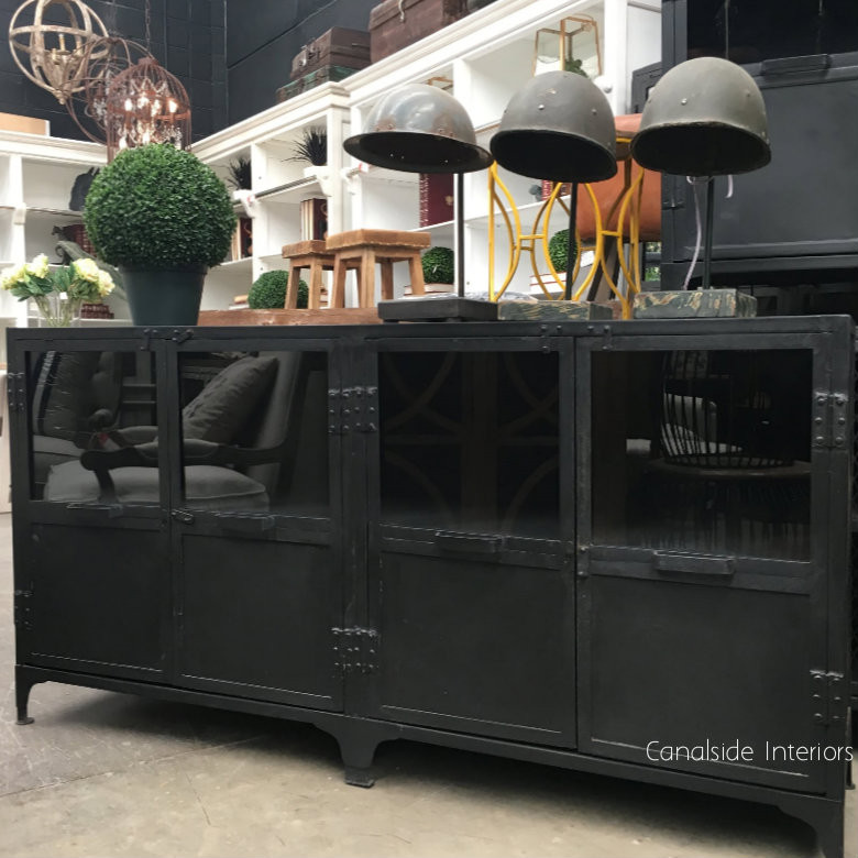 Foundry 4 Door Industrial TV Sideboard with Upper Glass Doors