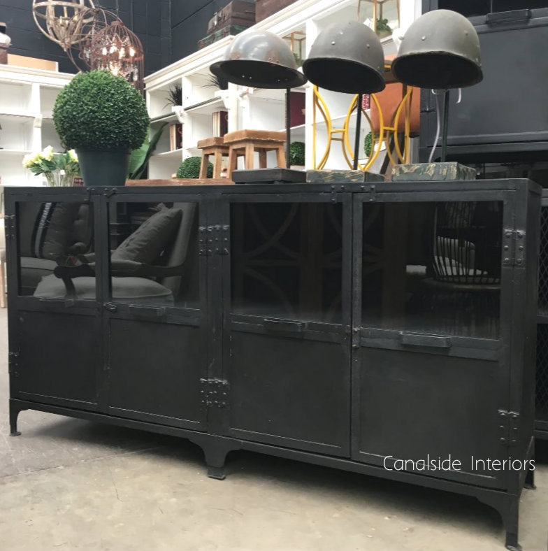 Foundry 4 Door Industrial TV Sideboard with Upper Glass Doors