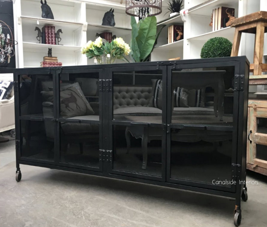 Foundry 4 Door Industrial TV Sideboard with Glass Doors