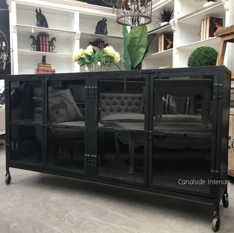 Foundry 4 Door Industrial TV Sideboard with Glass Doors