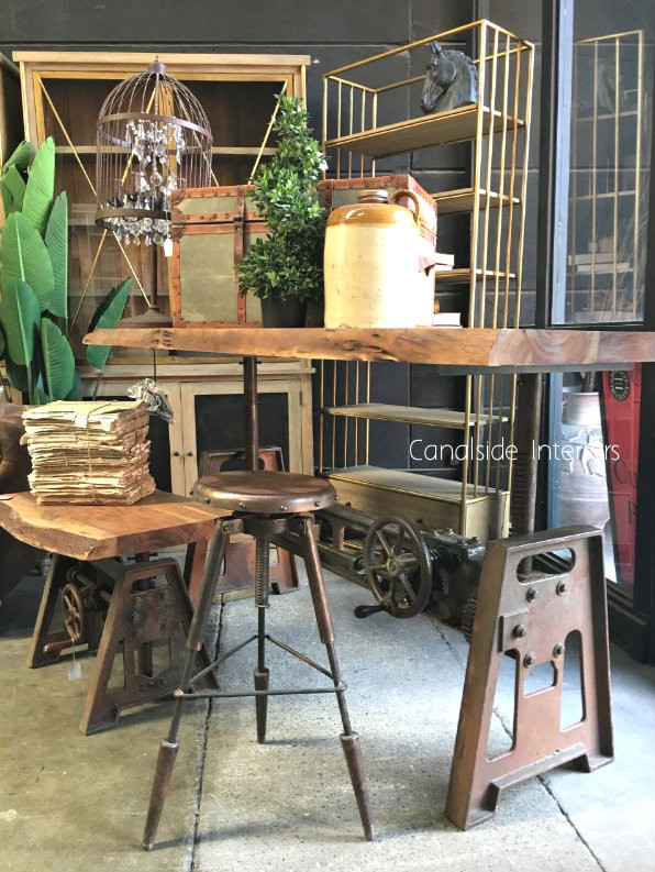 Crank Adjustable Industrial Dining Table - Dining to Bar Height