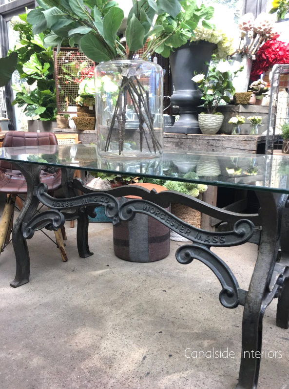 Hobbs Industrial Dining Table with Glass Top