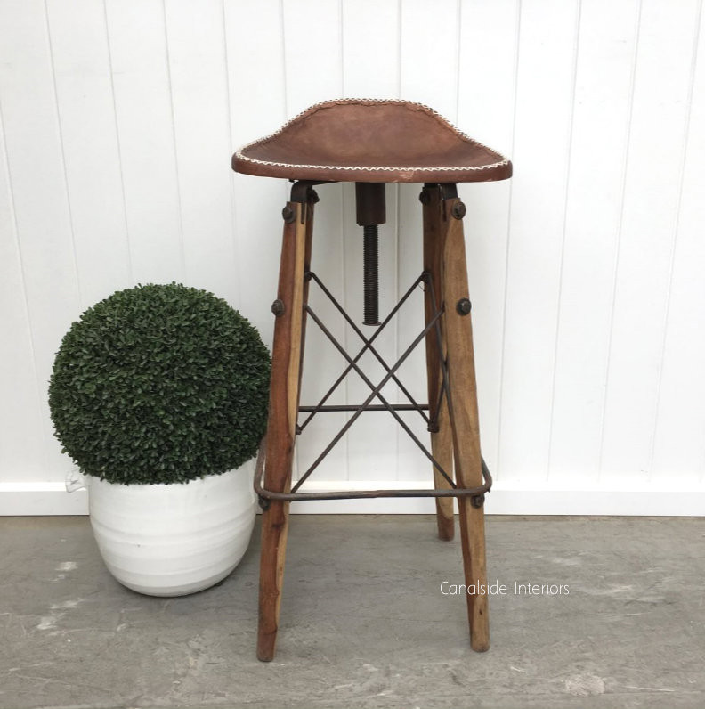 Hendricks Aged Leather Bar Stool
