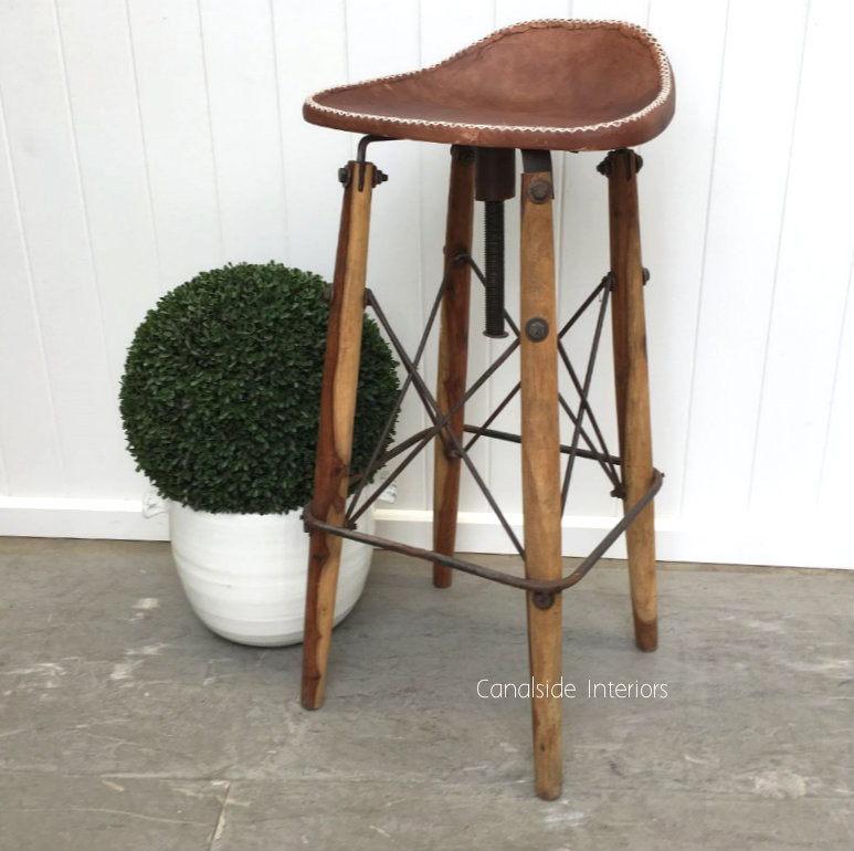 Hendricks Aged Leather Bar Stool