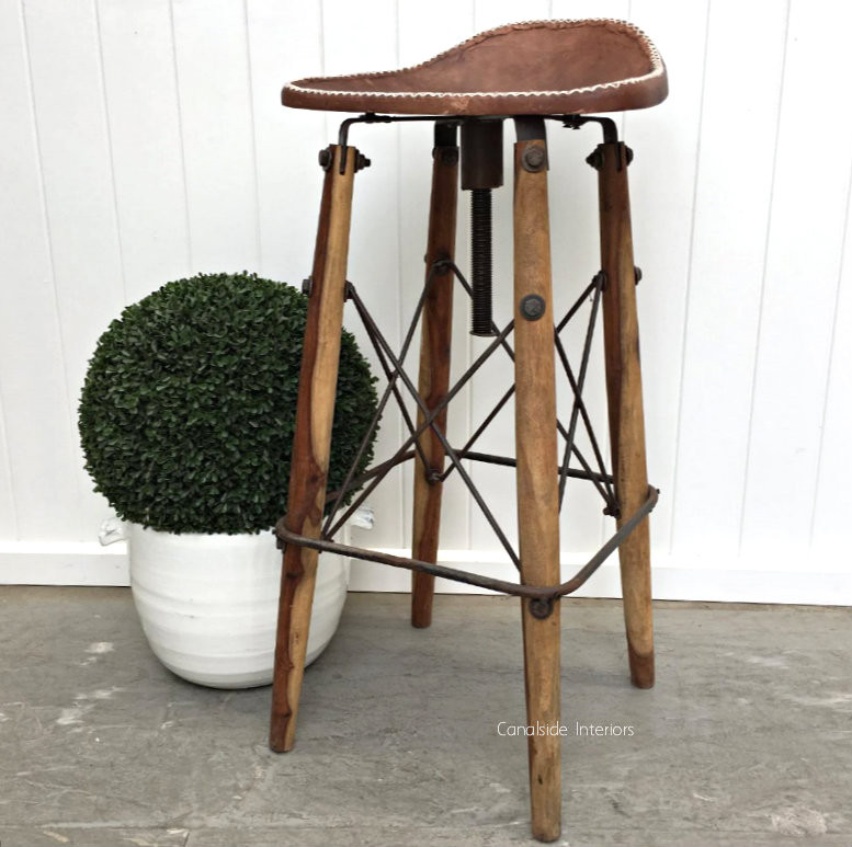 Hendricks Aged Leather Bar Stool