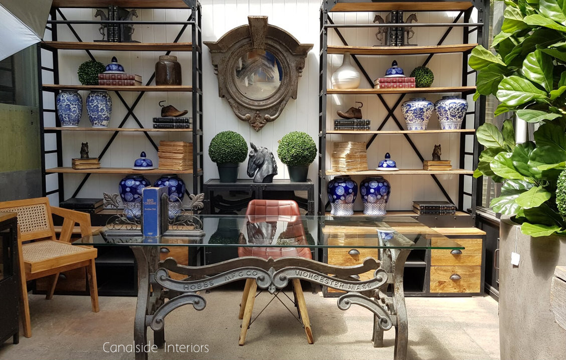 Hobbs Industrial Dining Table with Glass Top