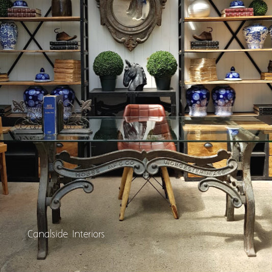 Hobbs Industrial Dining Table with Glass Top