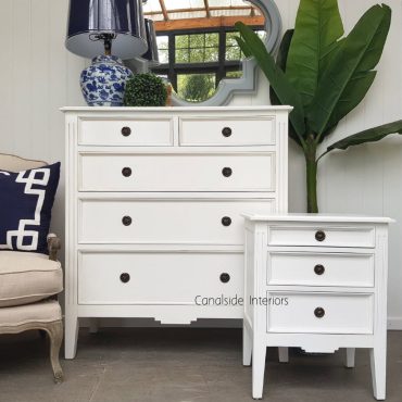 Peninsula 5 Drawer Chest and Peninsula Bedside
