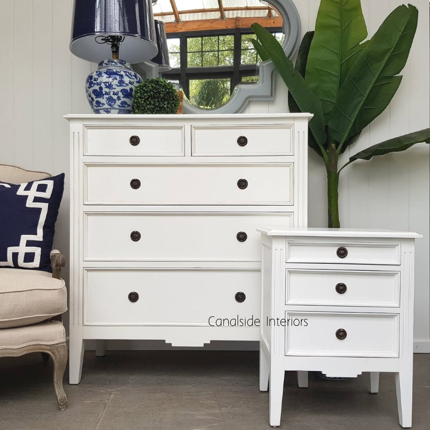 Peninsula 5 Drawer Chest and Peninsula Bedside