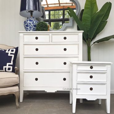 Peninsula 5 Drawer Chest and Peninsula Bedside