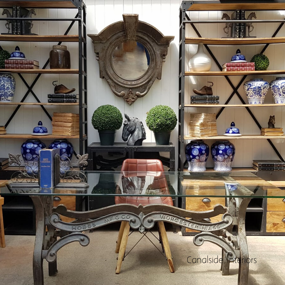 Hobbs Industrial Dining Table with Glass Top