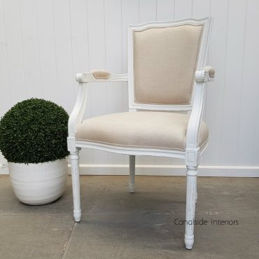 Stark Carver Chair - Distressed White with Cream Upholstery