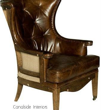 Deconstructed Aged Leather Wingback Armchair