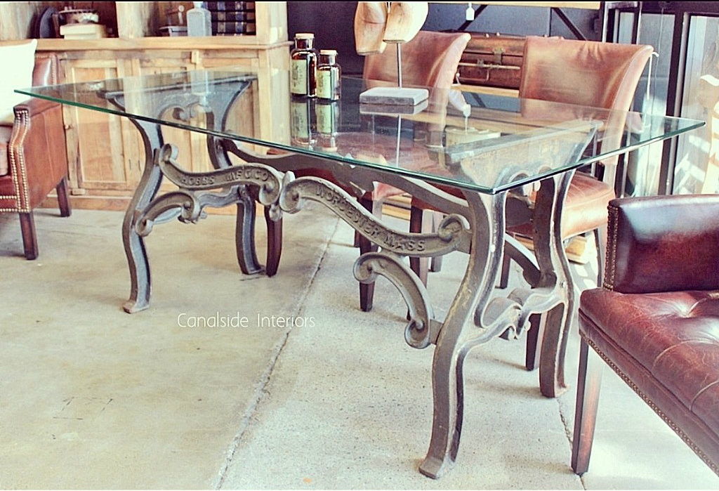 Hobbs Industrial Dining Table with Glass Top