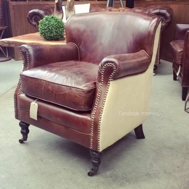 Doctus Aged Leather/Linen Armchair