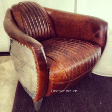Corvette Aged Leather & Aluminium Armchair