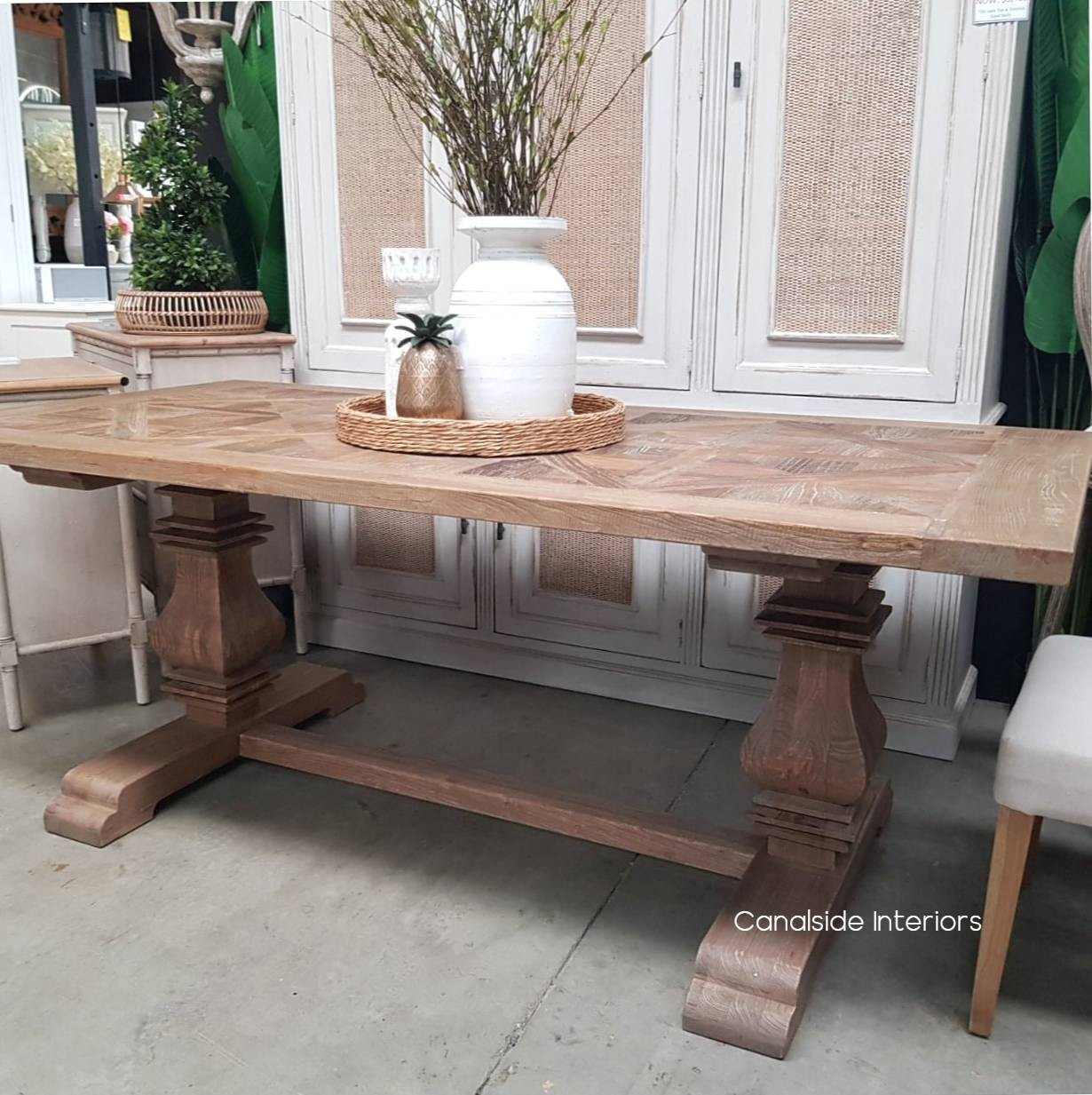 Artisan Rustic Parquetry Top Dining Table