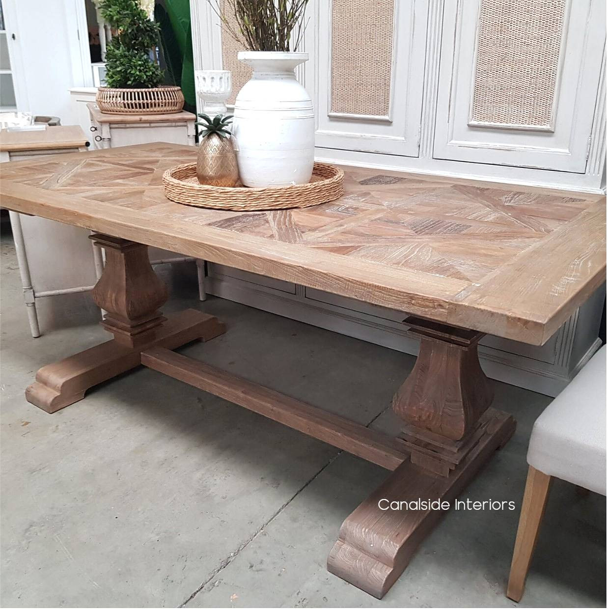 Artisan Rustic Parquetry Top Dining Table
