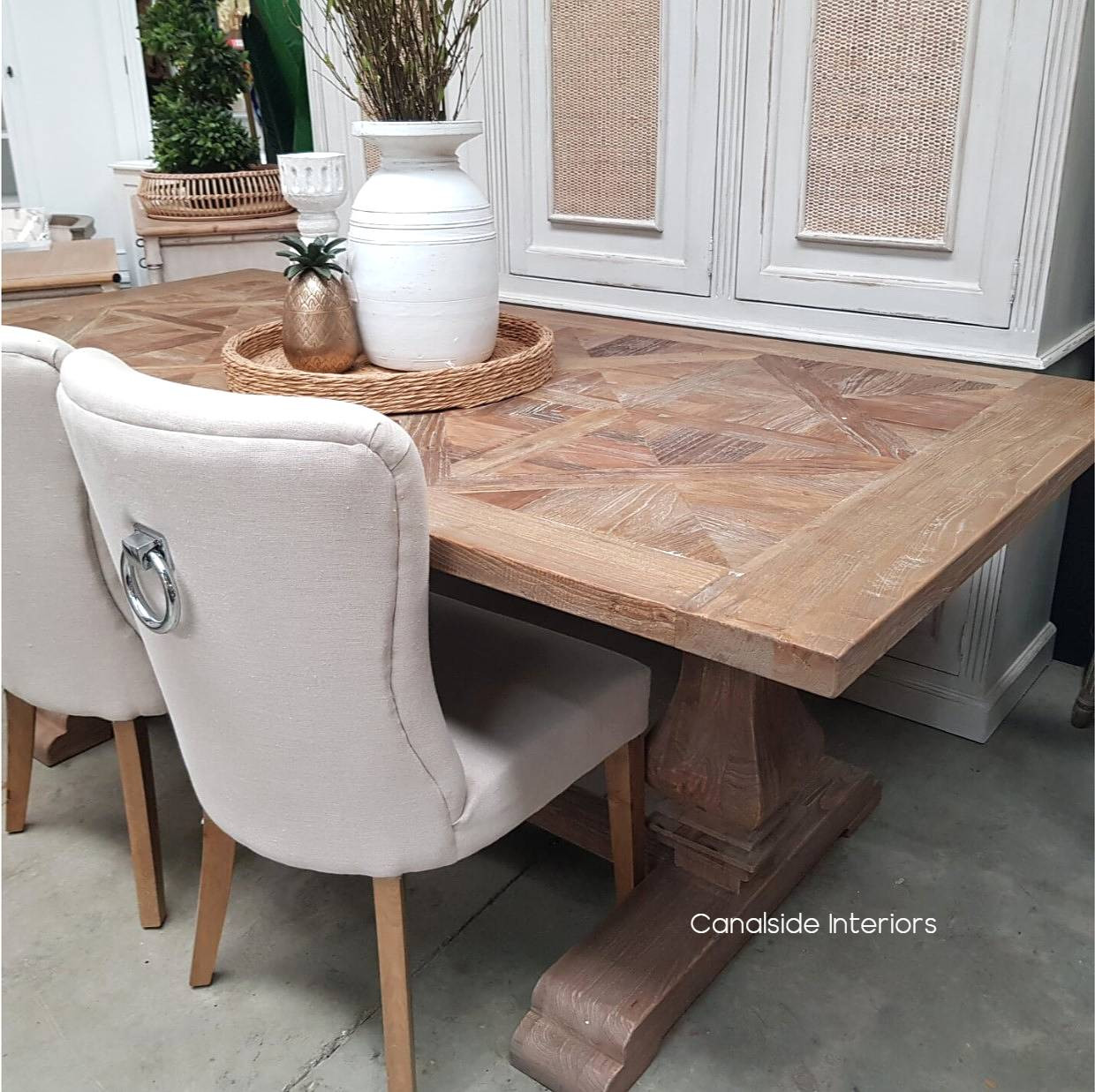 Artisan Rustic Parquetry Top Dining Table