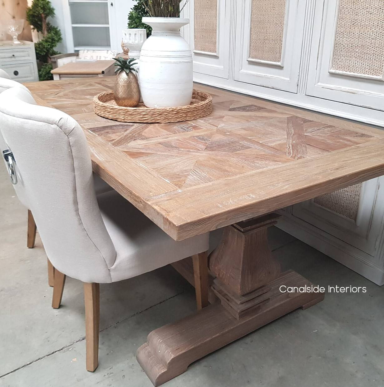 Artisan Rustic Parquetry Top Dining Table