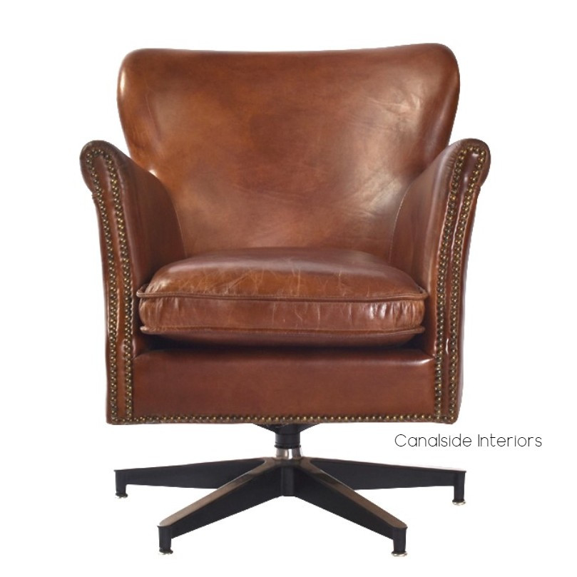 Irvine Swivel Aged Leather Armchair