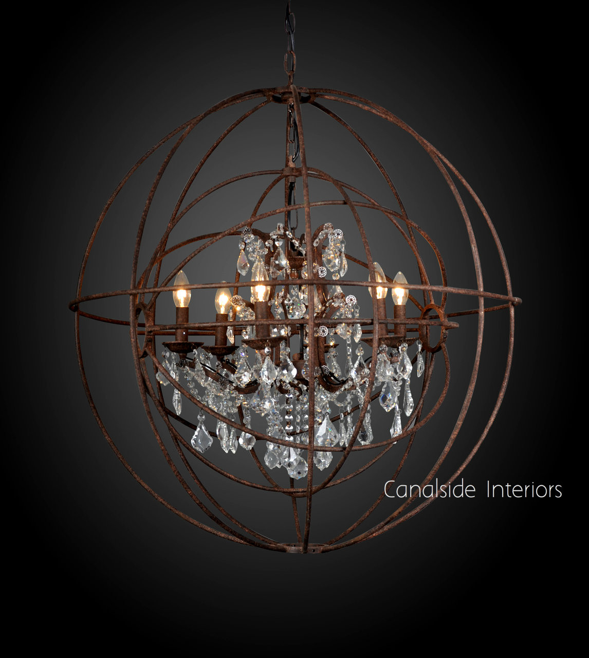 Foucault Iron Orb Chrystal Chandelier